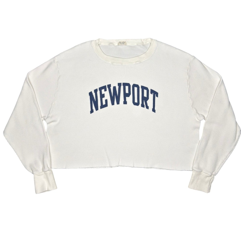 Brandy Melville John Galt Newport Thermal Cream Waffle Knit Cropped Long Sleeve